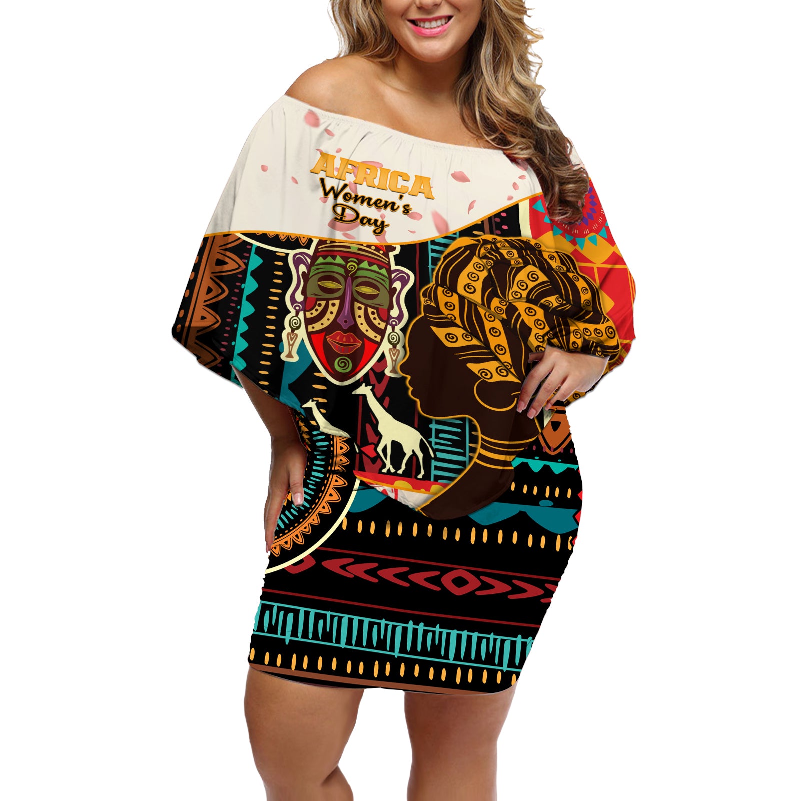 Africa International Women Day Off Shoulder Short Dress African Pattern