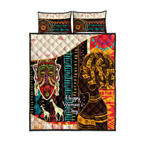 Queen quilt bed set with 2 pillow shams, African artwork and Happy Womens Day text