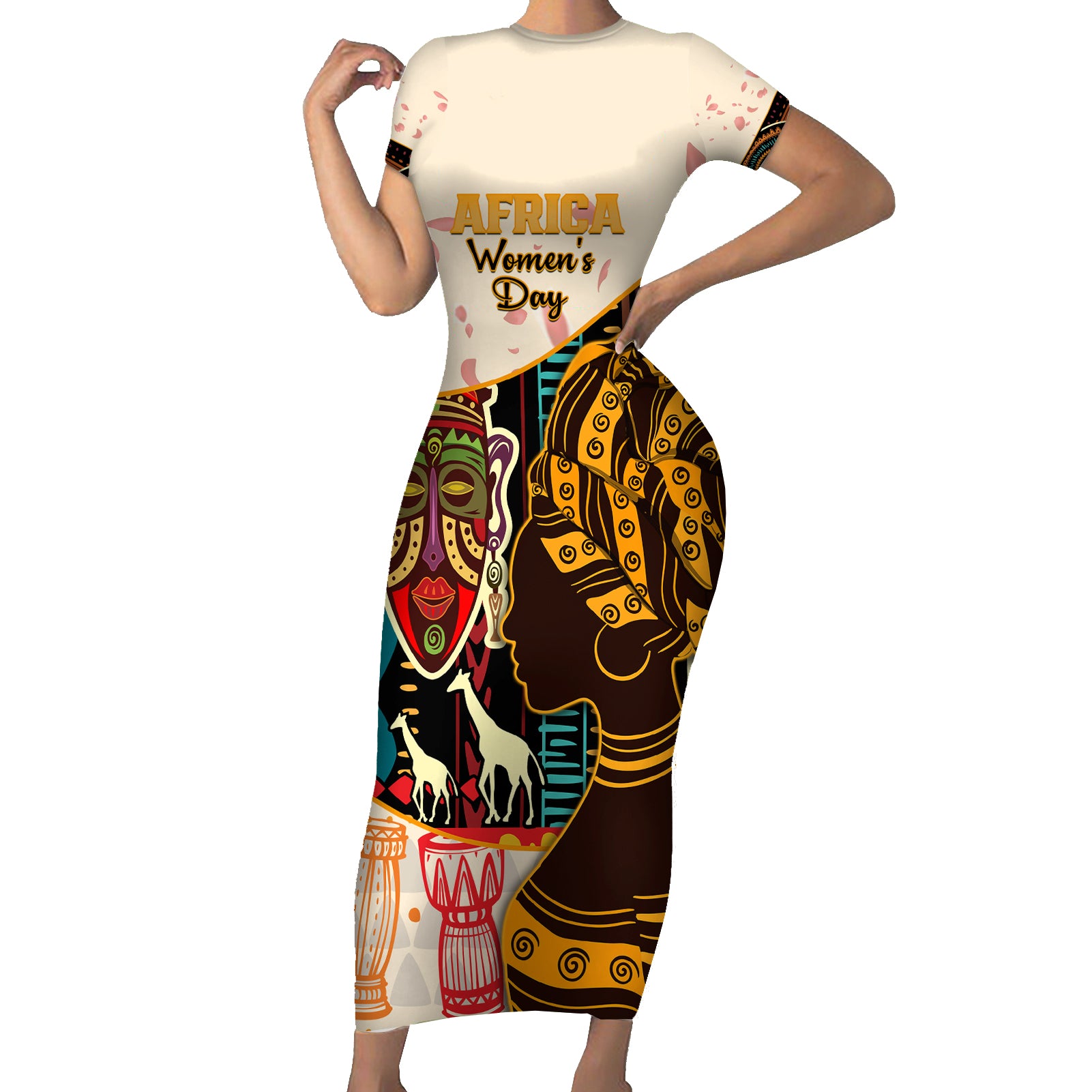 Africa International Women Day Short Sleeve Bodycon Dress African Pattern