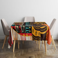 Rectangular African-style tablecloth with colorful mask and geometric prints