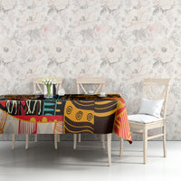African-pattern tablecloth on dining table with multicolor graphic designs