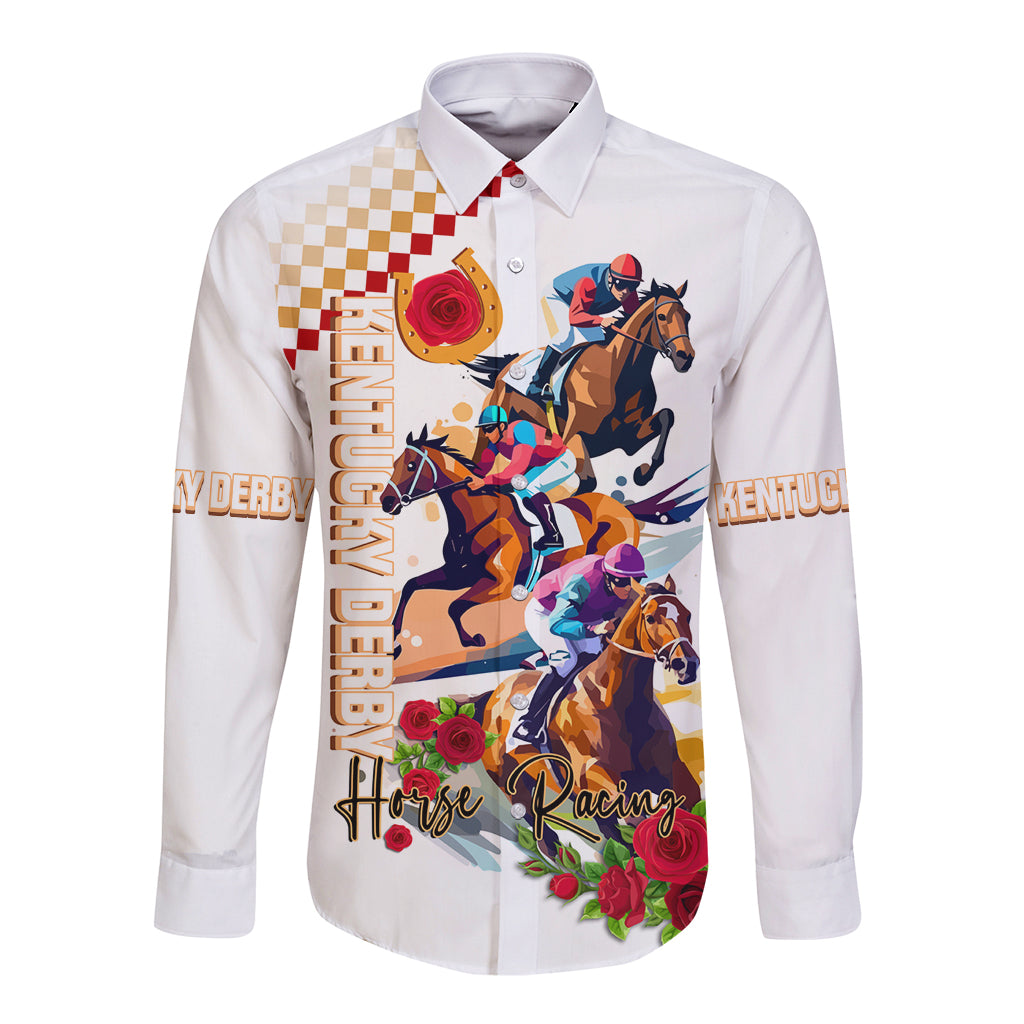 Kentucky Horse Racing Long Sleeve Button Shirt 2024 Happy 150th Anniversary With Roses - Wonder Print Shop