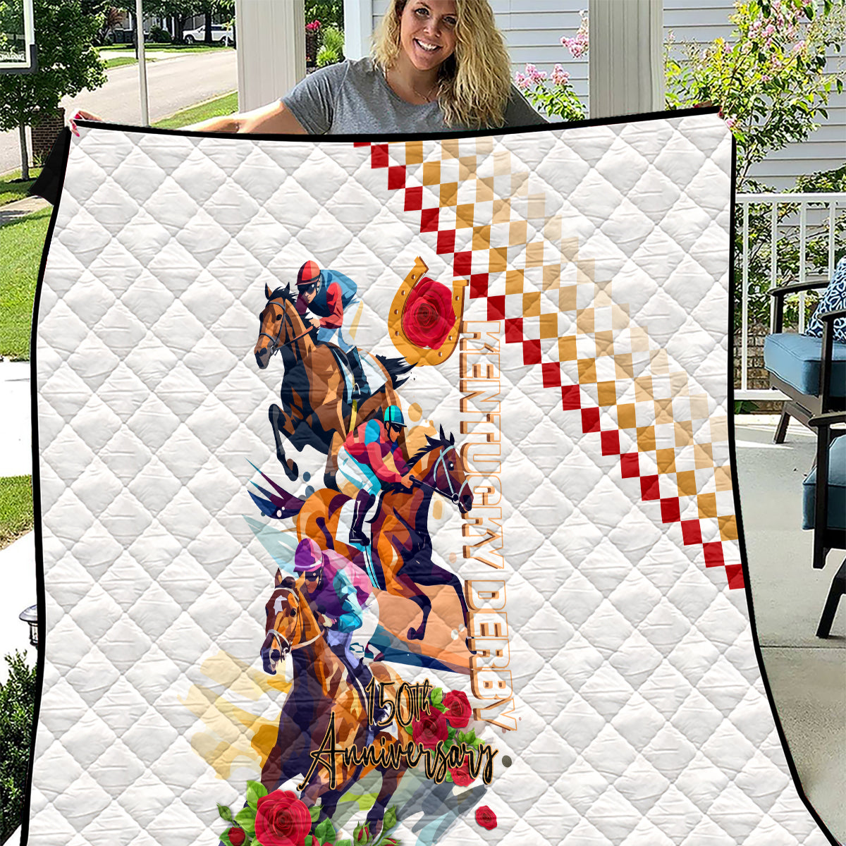 Kentucky Horse Racing Quilt 2024 Happy 150th Anniversary With Roses