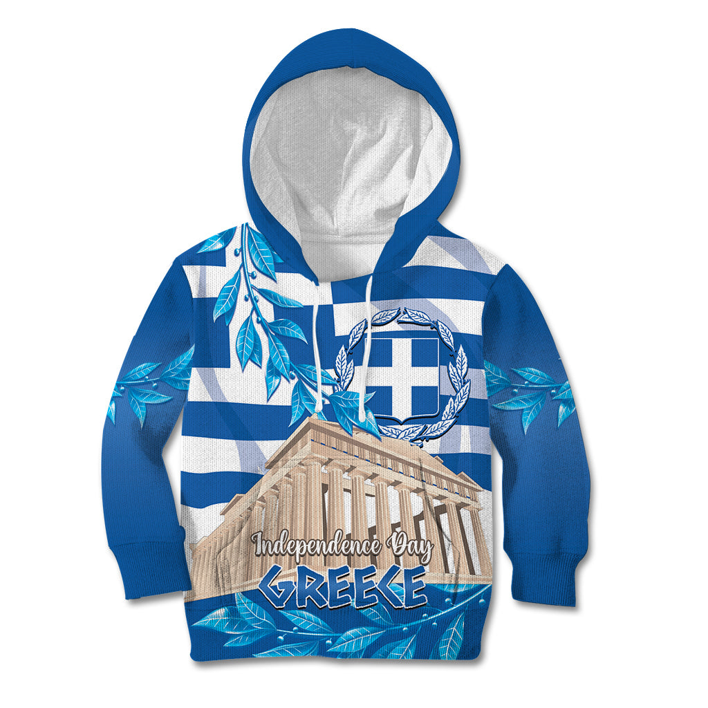 Personalised Greece Independence Day Kid Hoodie Acropolis Mix Laurel Branch - Wonder Print Shop