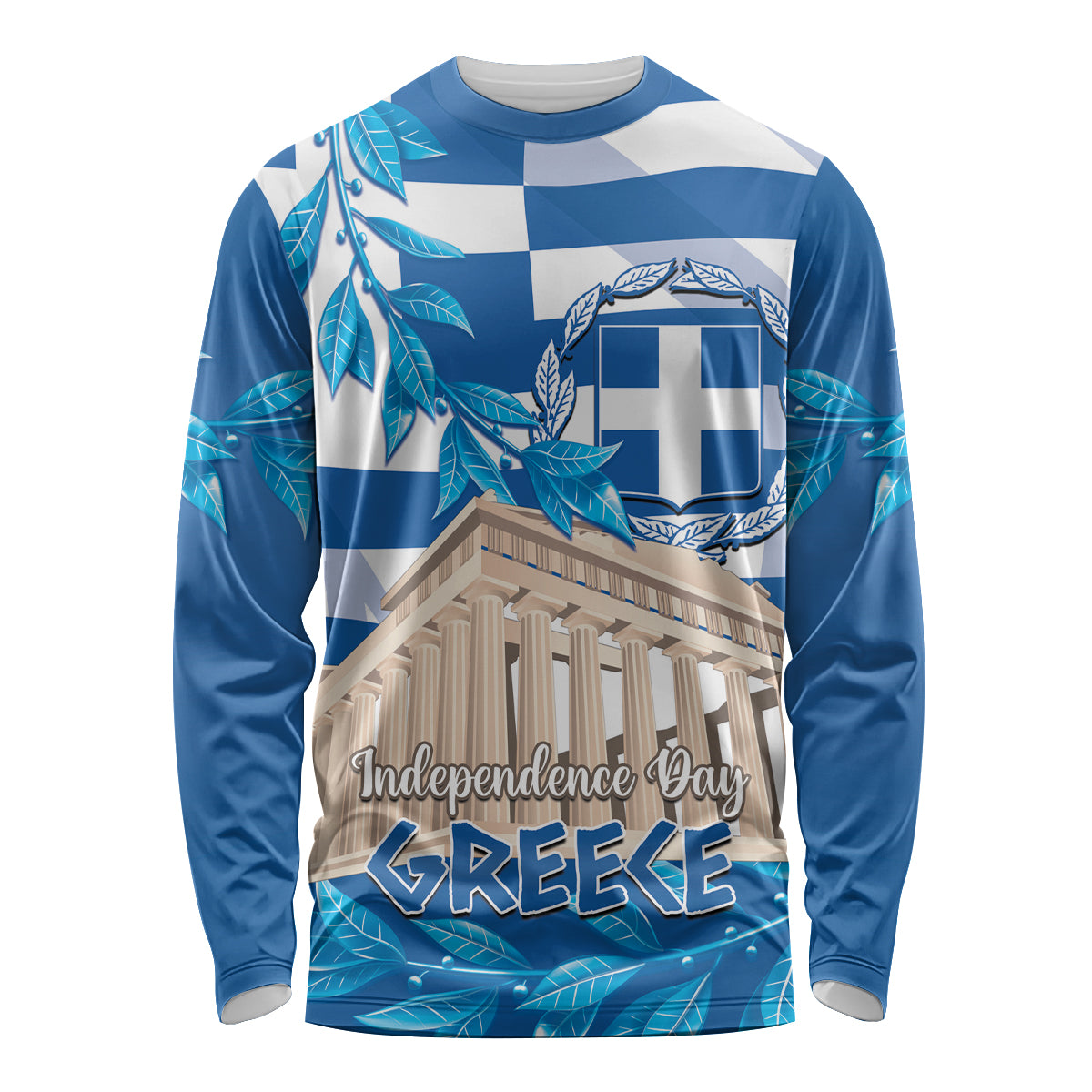 Personalised Greece Independence Day Long Sleeve Shirt Acropolis Mix Laurel Branch - Wonder Print Shop