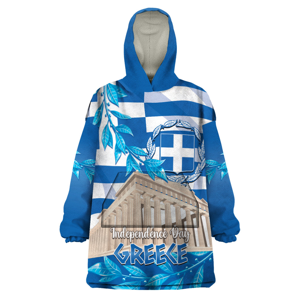 Personalised Greece Independence Day Wearable Blanket Hoodie Acropolis Mix Laurel Branch - Wonder Print Shop