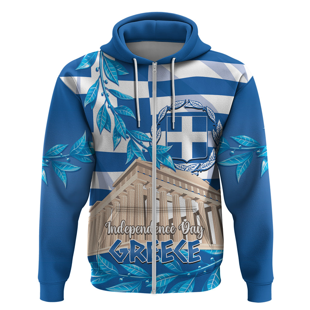 Personalised Greece Independence Day Zip Hoodie Acropolis Mix Laurel Branch - Wonder Print Shop