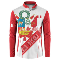 Red and white button-up football sweatshirt with Peruvian-style crest and 'LA BICOLOR' print