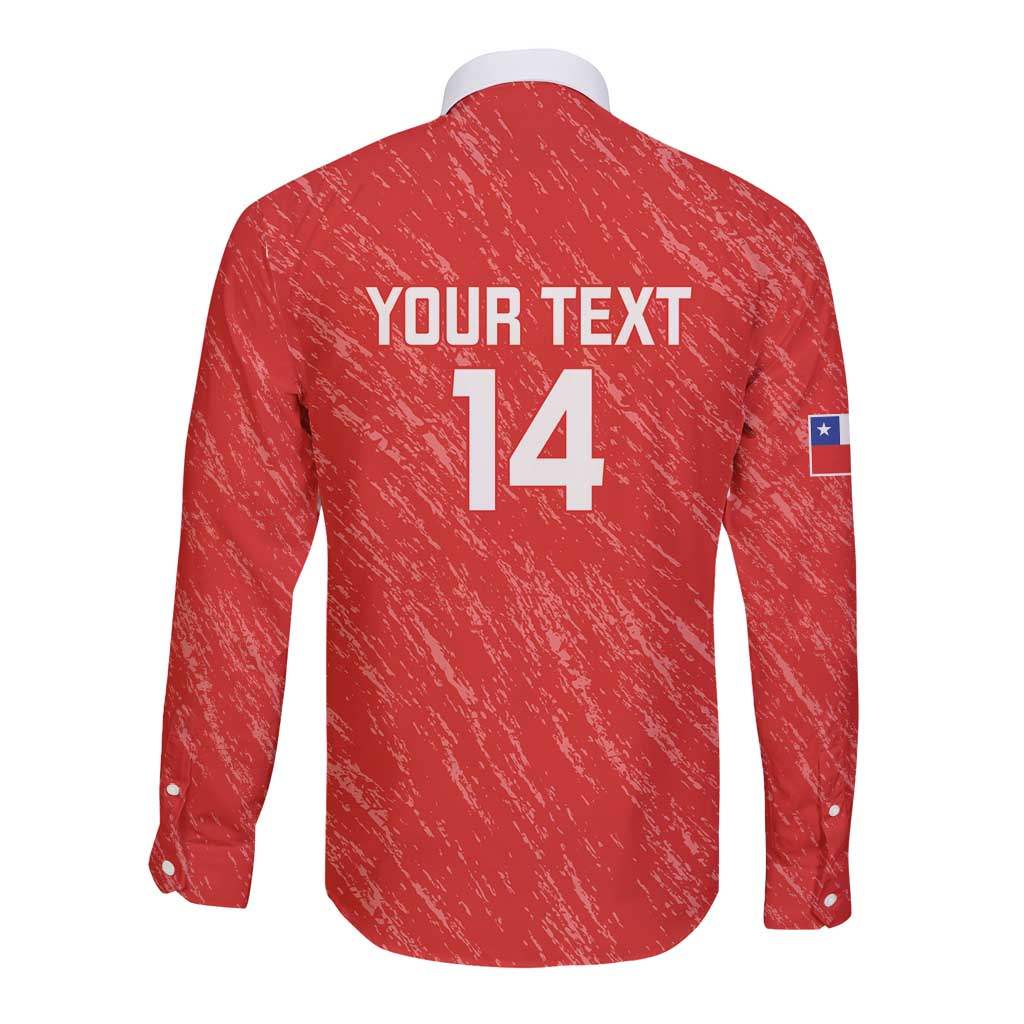 Back view red long-sleeve button football shirt with YOUR TEXT 14 and number patch