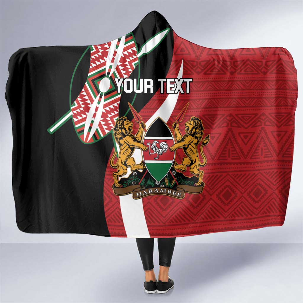 Custom Kenya Football Hooded Blanket Maasai Shield Coat Of Arms Style