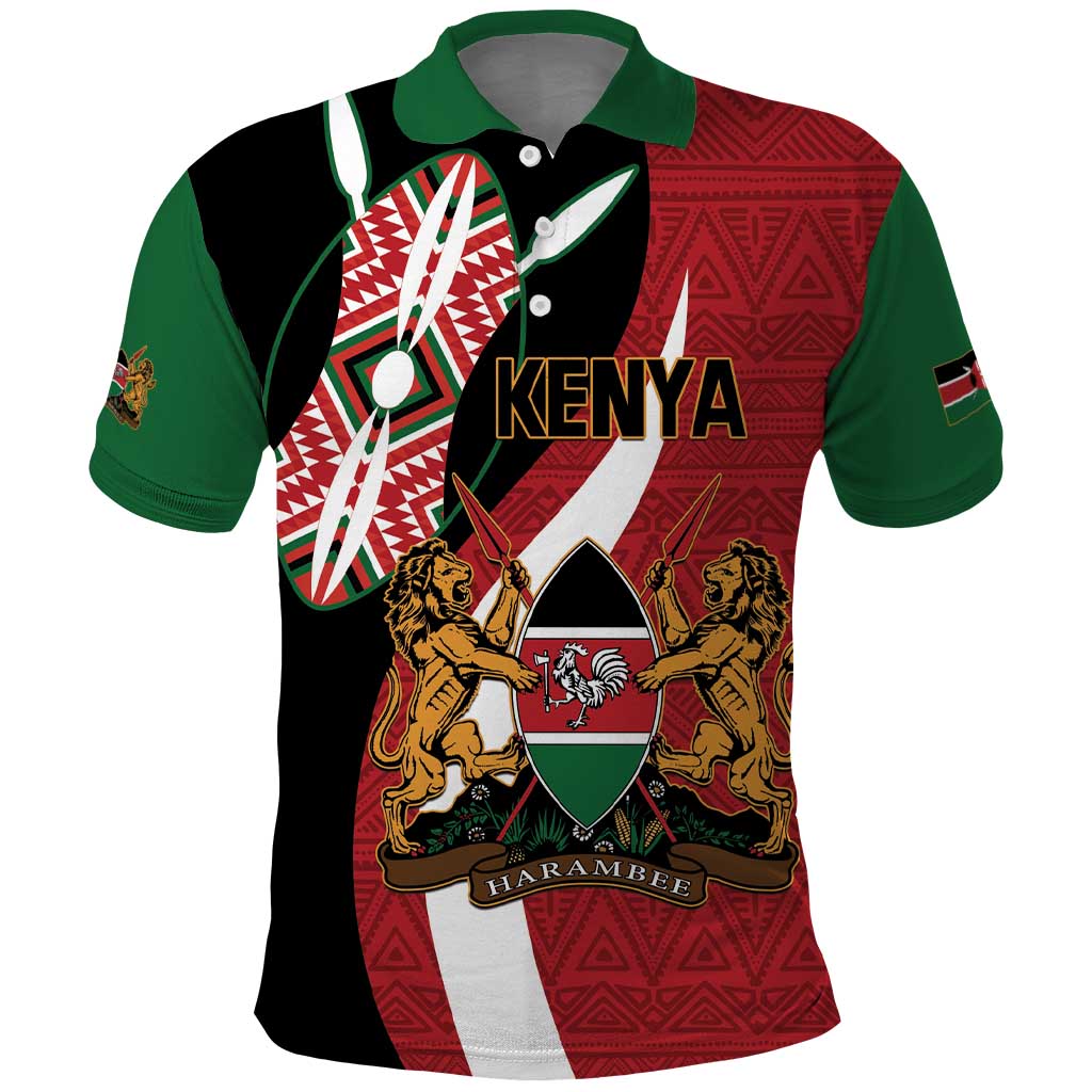 Custom Kenya Football Polo Shirt Maasai Shield Coat Of Arms Style