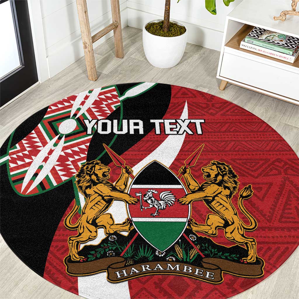 Custom Kenya Football Round Carpet Maasai Shield Coat Of Arms Style