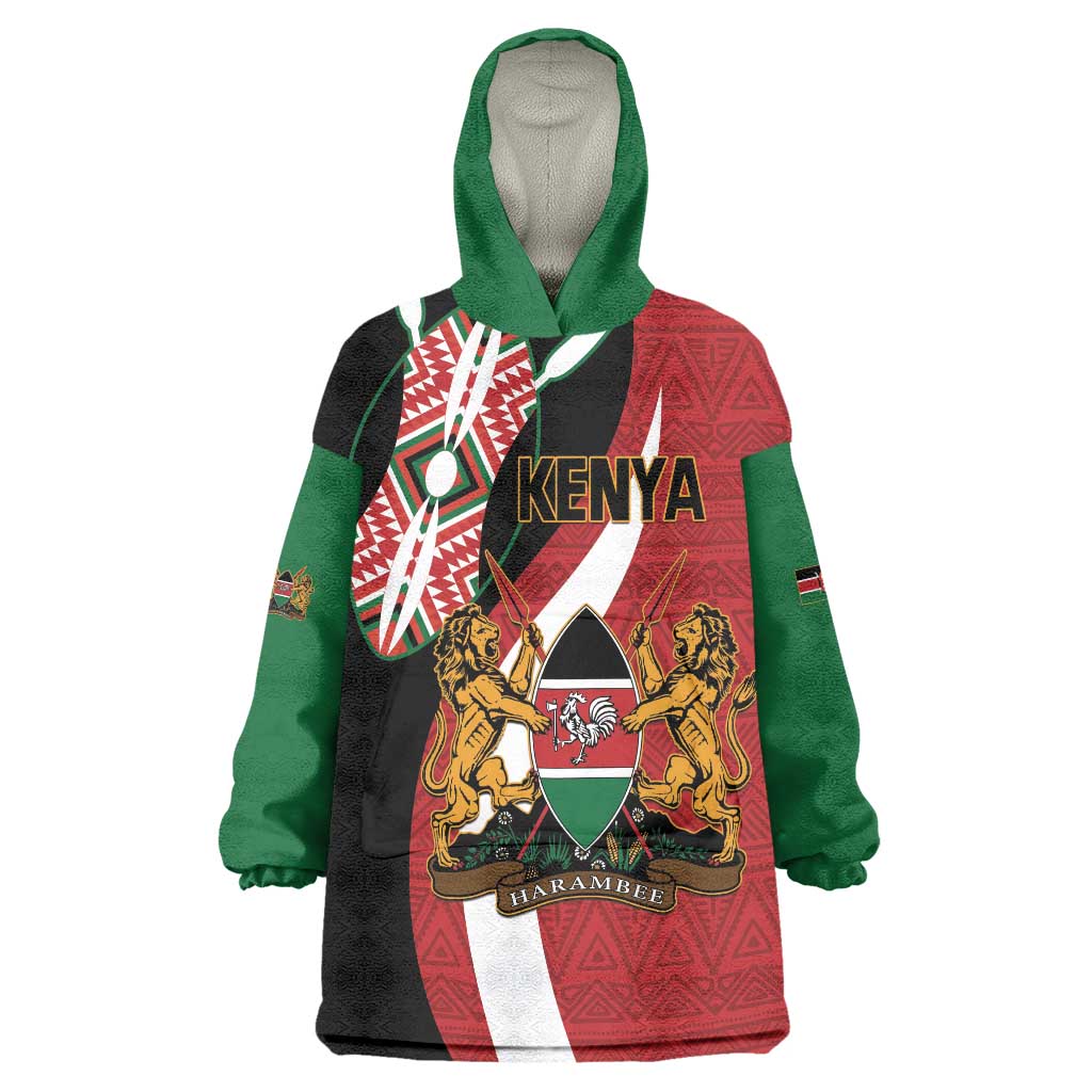 Custom Kenya Football Wearable Blanket Hoodie Maasai Shield Coat Of Arms Style