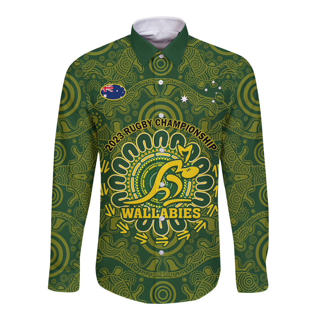 Australia Rugby Long Sleeve Button Shirt Wallabies 2023 Go Champions Indigenous Art - Wonder Print Shop