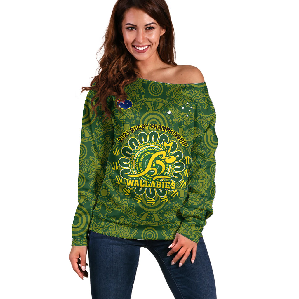 Australia Rugby Off Shoulder Sweater Wallabies 2023 Go Champions Indigenous Art - Wonder Print Shop