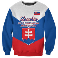 Unisex color-block sweatshirt in blue, red, and gray with Slovakia flag text and emblem
