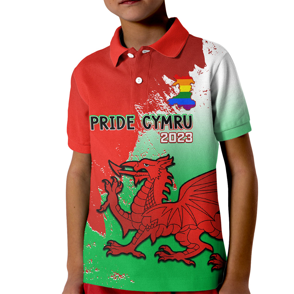 Pride Cymru Kid Polo Shirt 2023 Wales LGBT With Welsh Red Dragon - Wonder Print Shop