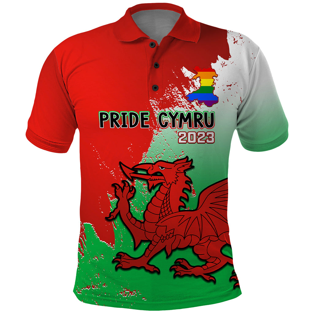 Pride Cymru Polo Shirt 2023 Wales LGBT With Welsh Red Dragon - Wonder Print Shop