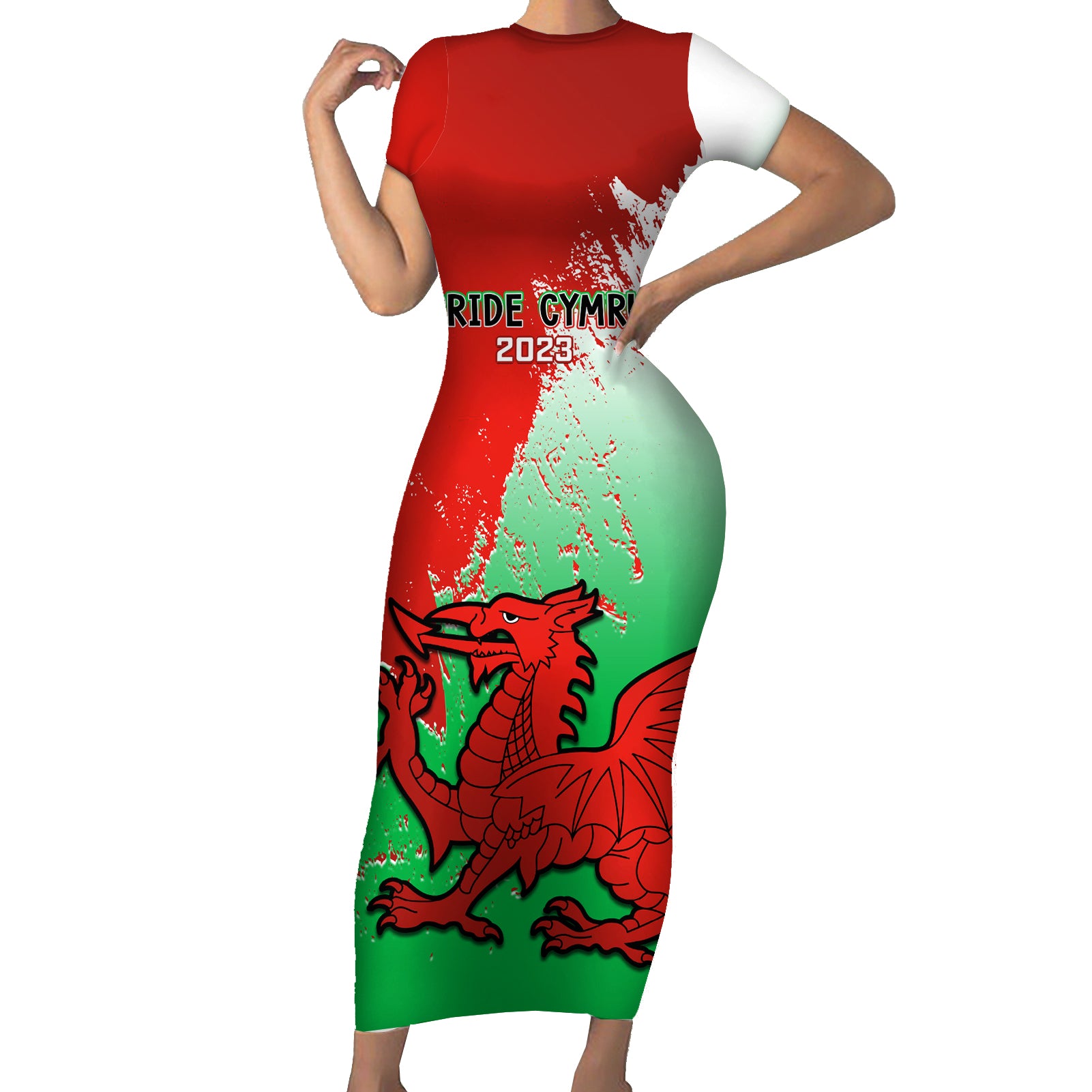 pride-cymru-short-sleeve-bodycon-dress-2023-wales-lgbt-with-welsh-red-dragon