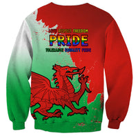 Red and green unisex sweatshirt with Pride text and dragon graphic on back