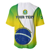 Custom Brazil baseball jersey back: white with green/yellow gradient, crest, YOUR TEXT panel