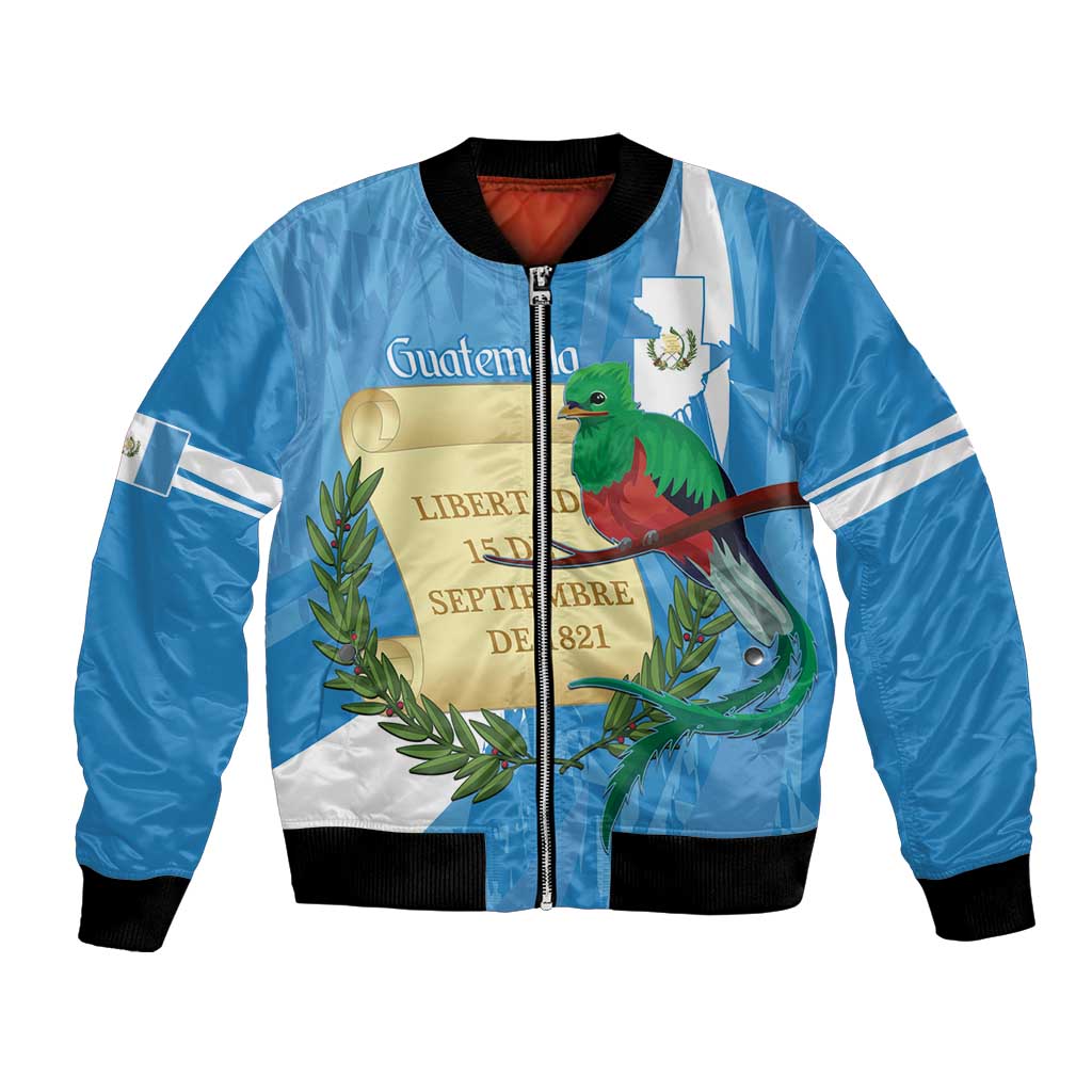 Guatemala Independence Day Bomber Jacket Coat Of Arms With Resplendent Quetzal Grunge Style - Wonder Print Shop