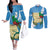 Guatemala Independence Day Couples Matching Off The Shoulder Long Sleeve Dress and Long Sleeve Button Shirt Coat Of Arms With Resplendent Quetzal Grunge Style