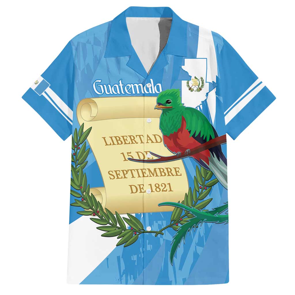 Guatemala Independence Day Hawaiian Shirt Coat Of Arms With Resplendent Quetzal Grunge Style - Wonder Print Shop