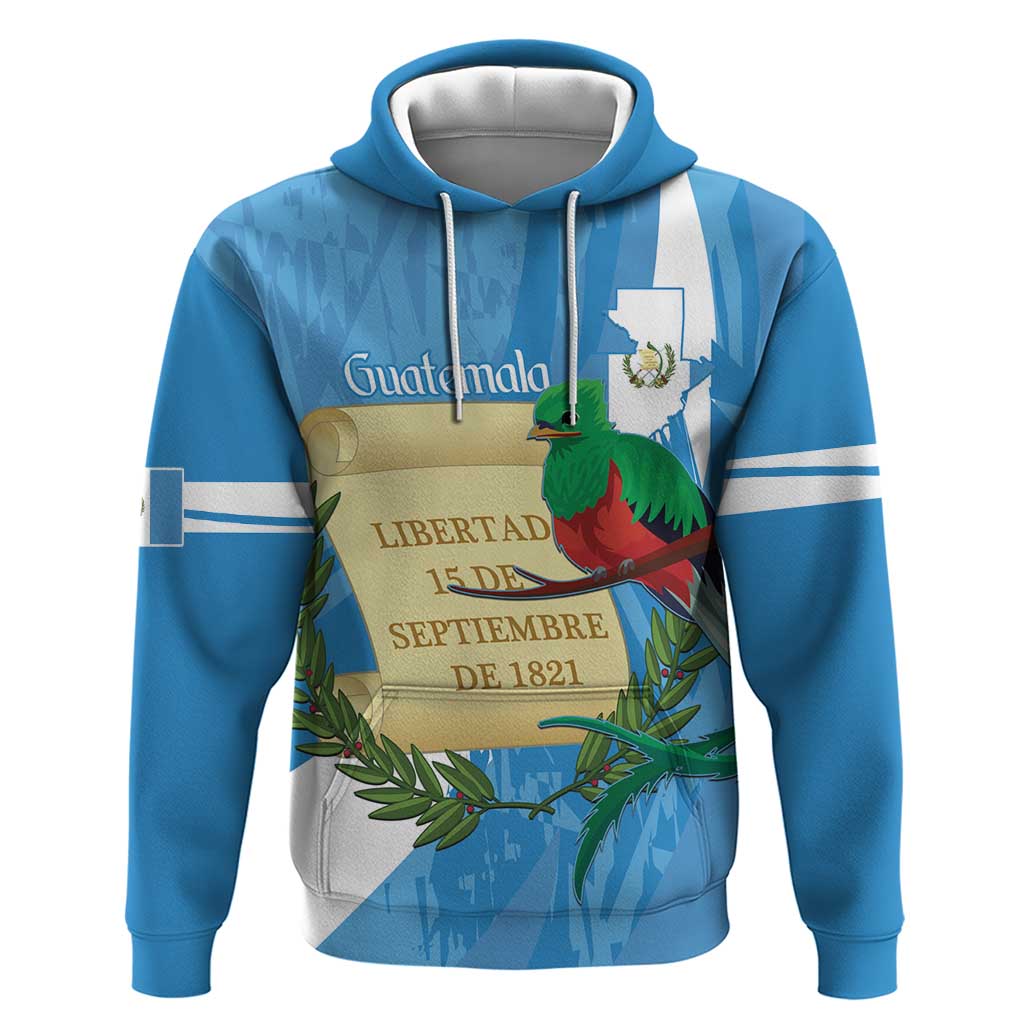 Guatemala Independence Day Hoodie Coat Of Arms With Resplendent Quetzal Grunge Style - Wonder Print Shop