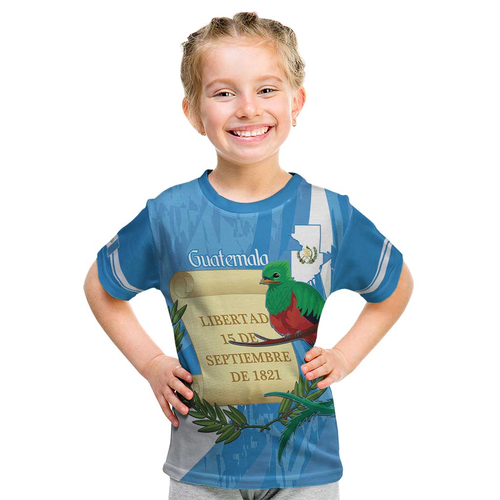 Guatemala Independence Day Kid T Shirt Coat Of Arms With Resplendent Quetzal Grunge Style - Wonder Print Shop