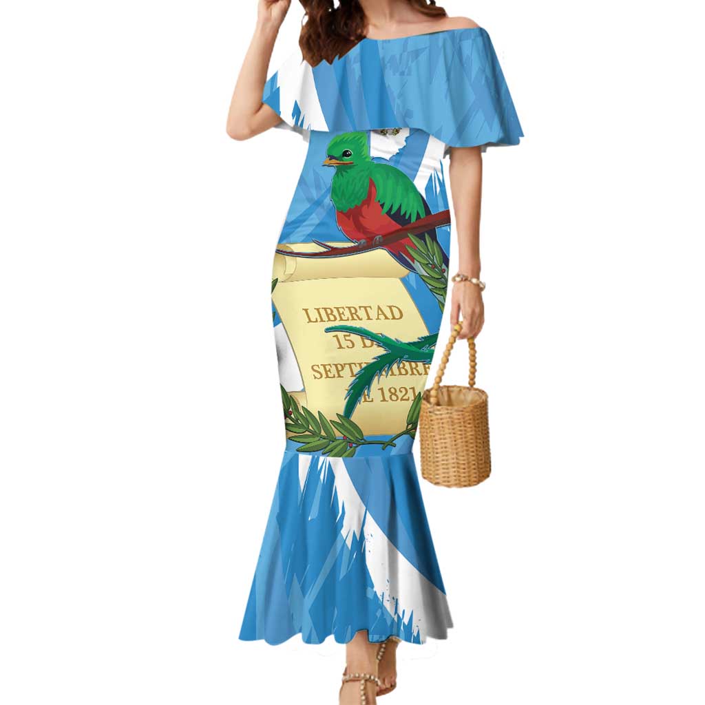 Guatemala Independence Day Mermaid Dress Coat Of Arms With Resplendent Quetzal Grunge Style - Wonder Print Shop