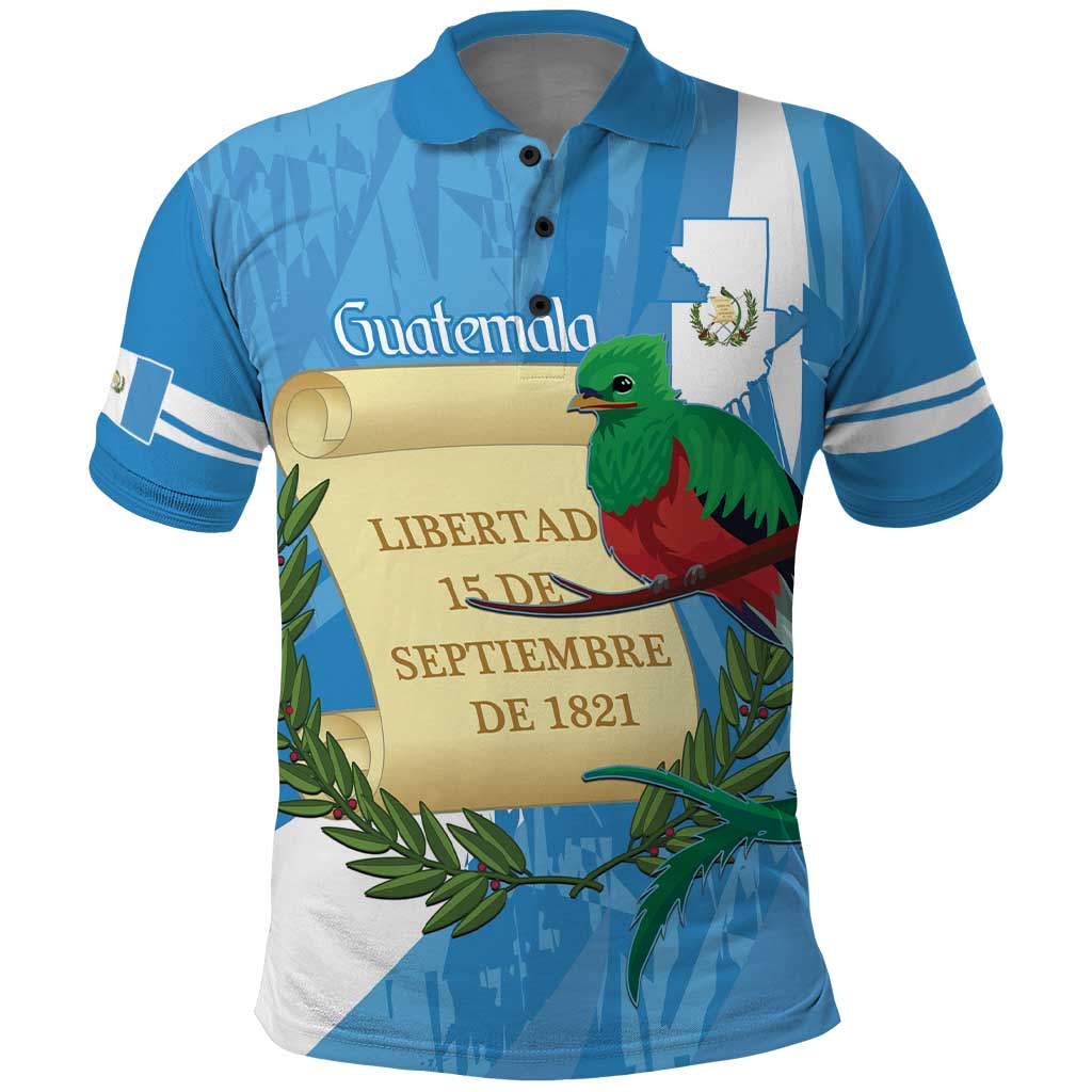 Guatemala Independence Day Polo Shirt Coat Of Arms With Resplendent Quetzal Grunge Style - Wonder Print Shop