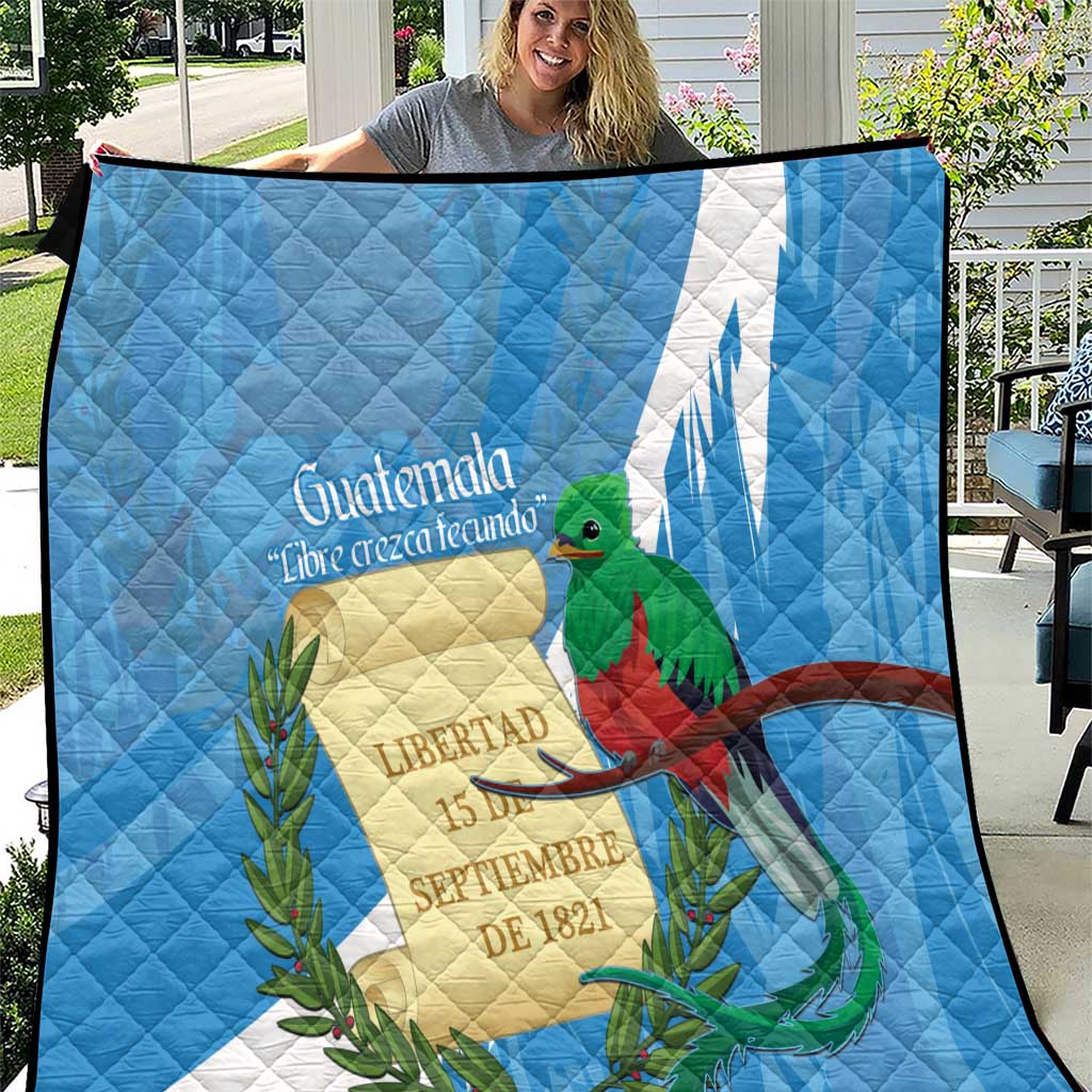 Guatemala Independence Day Quilt Coat Of Arms With Resplendent Quetzal Grunge Style