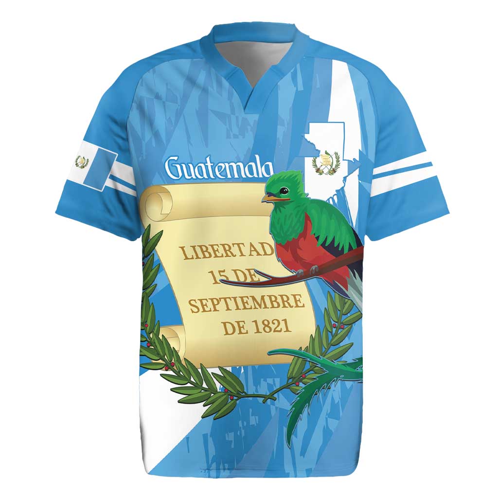 Guatemala Independence Day Rugby Jersey Coat Of Arms With Resplendent Quetzal Grunge Style - Wonder Print Shop