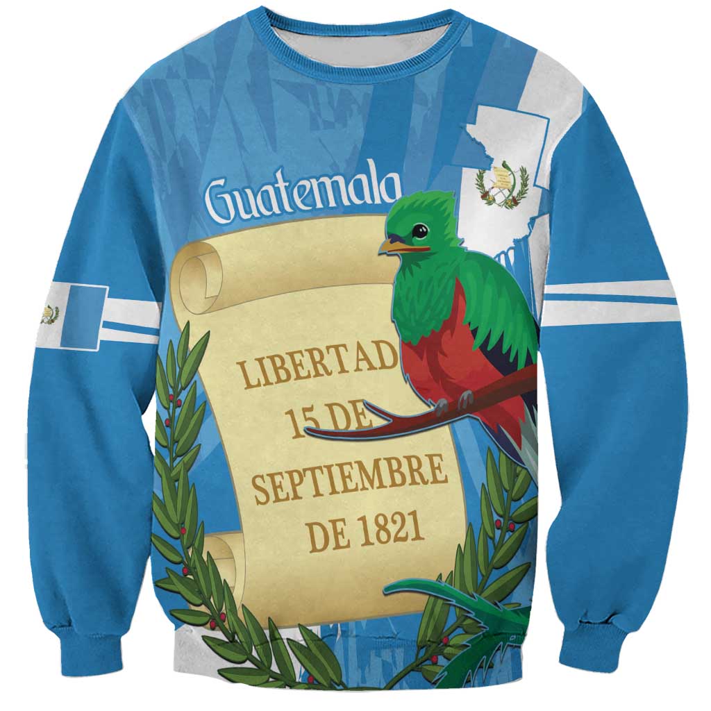 Guatemala Independence Day Sweatshirt Coat Of Arms With Resplendent Quetzal Grunge Style - Wonder Print Shop