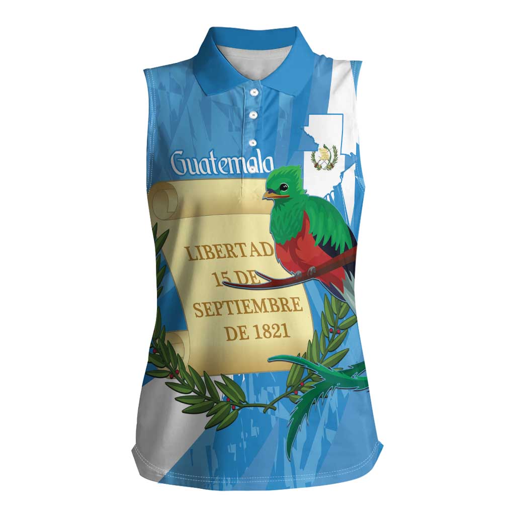 Guatemala Independence Day Women Sleeveless Polo Shirt Coat Of Arms With Resplendent Quetzal Grunge Style - Wonder Print Shop