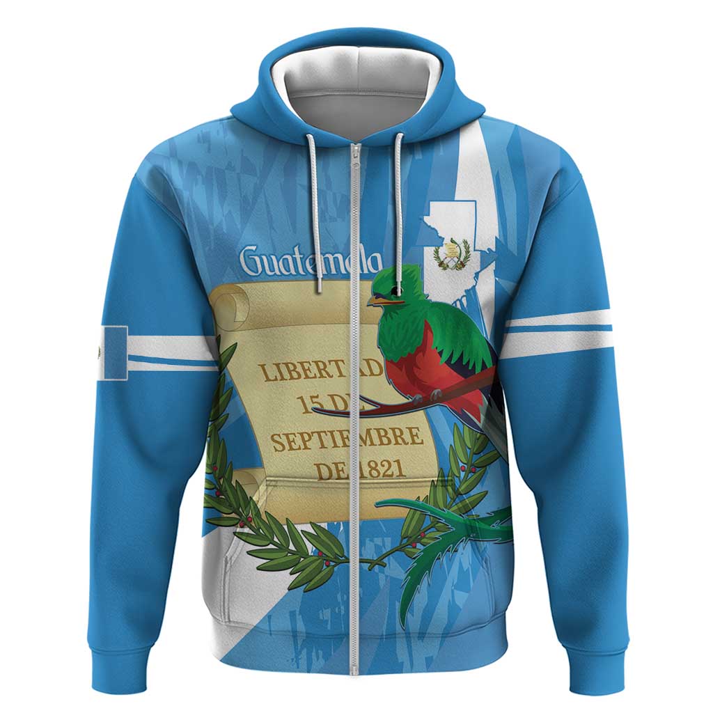 Guatemala Independence Day Zip Hoodie Coat Of Arms With Resplendent Quetzal Grunge Style - Wonder Print Shop