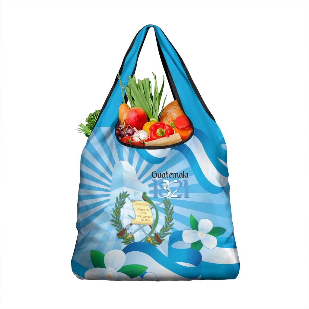 Guatemala Independence Day Grocery Bag Since 1821 Coat Of Arms With Tikal