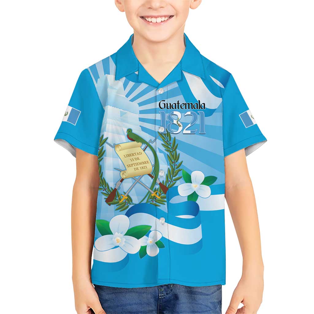 Guatemala Independence Day Kid Hawaiian Shirt Since 1821 Coat Of Arms With Tikal - Wonder Print Shop