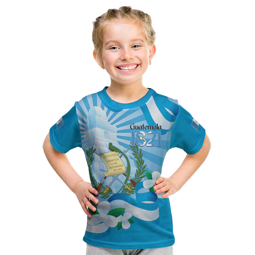 Guatemala Independence Day Kid T Shirt Since 1821 Coat Of Arms With Tikal - Wonder Print Shop