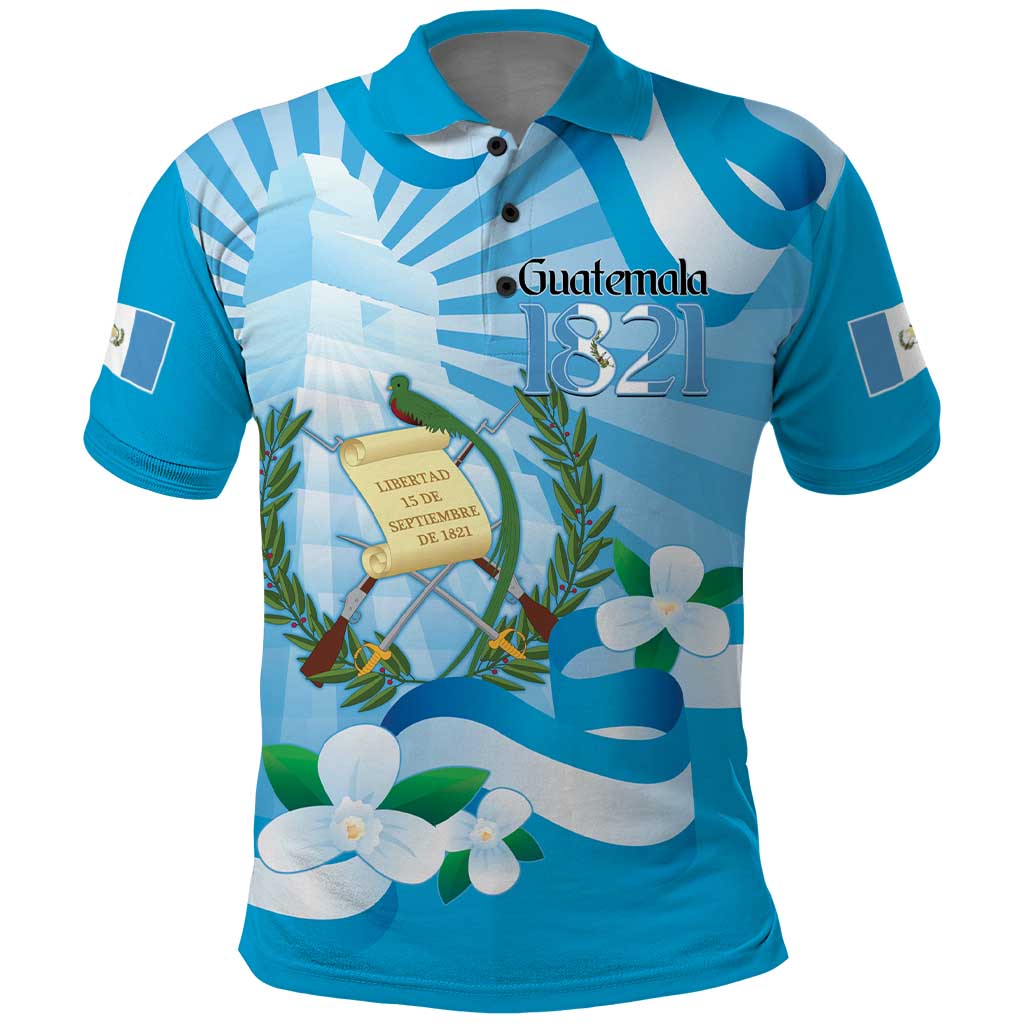 Guatemala Independence Day Polo Shirt Since 1821 Coat Of Arms With Tikal - Wonder Print Shop