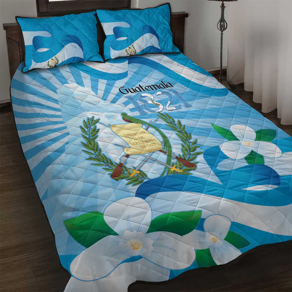 Guatemala Independence Day Quilt Bed Set Since 1821 Coat Of Arms With Tikal - Wonder Print Shop