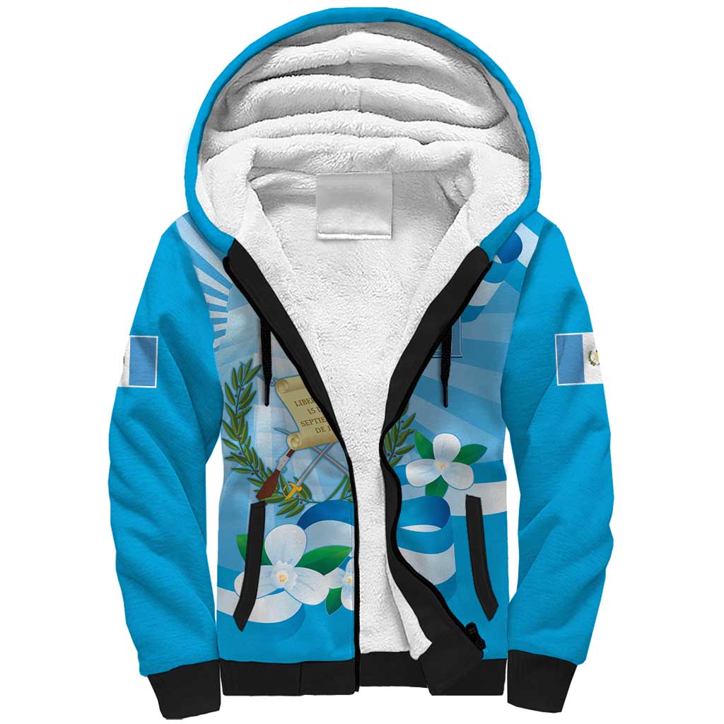 Guatemala Independence Day Sherpa Hoodie Since 1821 Coat Of Arms With Tikal - Wonder Print Shop