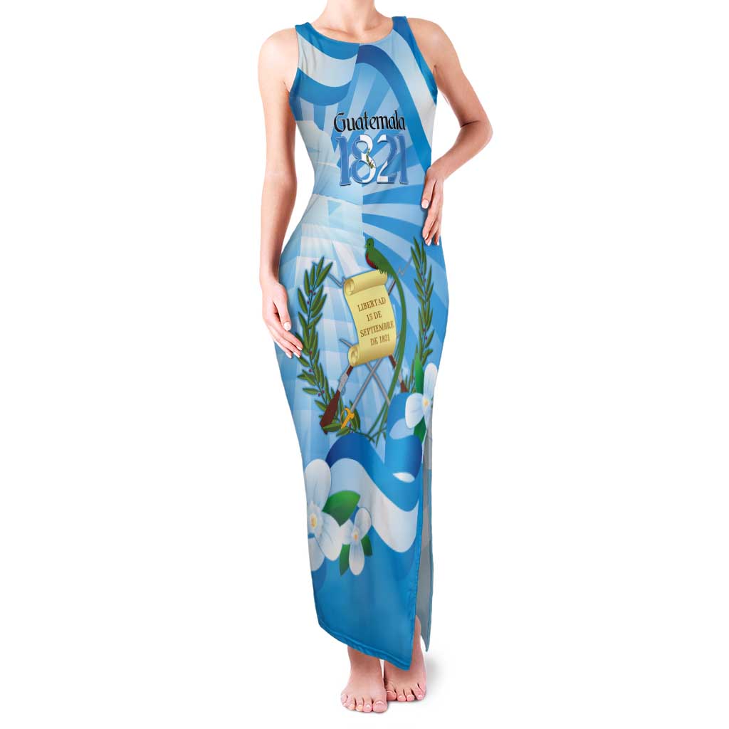 Guatemala Independence Day Tank Maxi Dress Since 1821 Coat Of Arms With Tikal - Wonder Print Shop