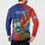 Personalized Costa Rica Independence Day Button Sweatshirt Scarlet Macaw Parrot With Coat Of Arms - Wonder Print Shop