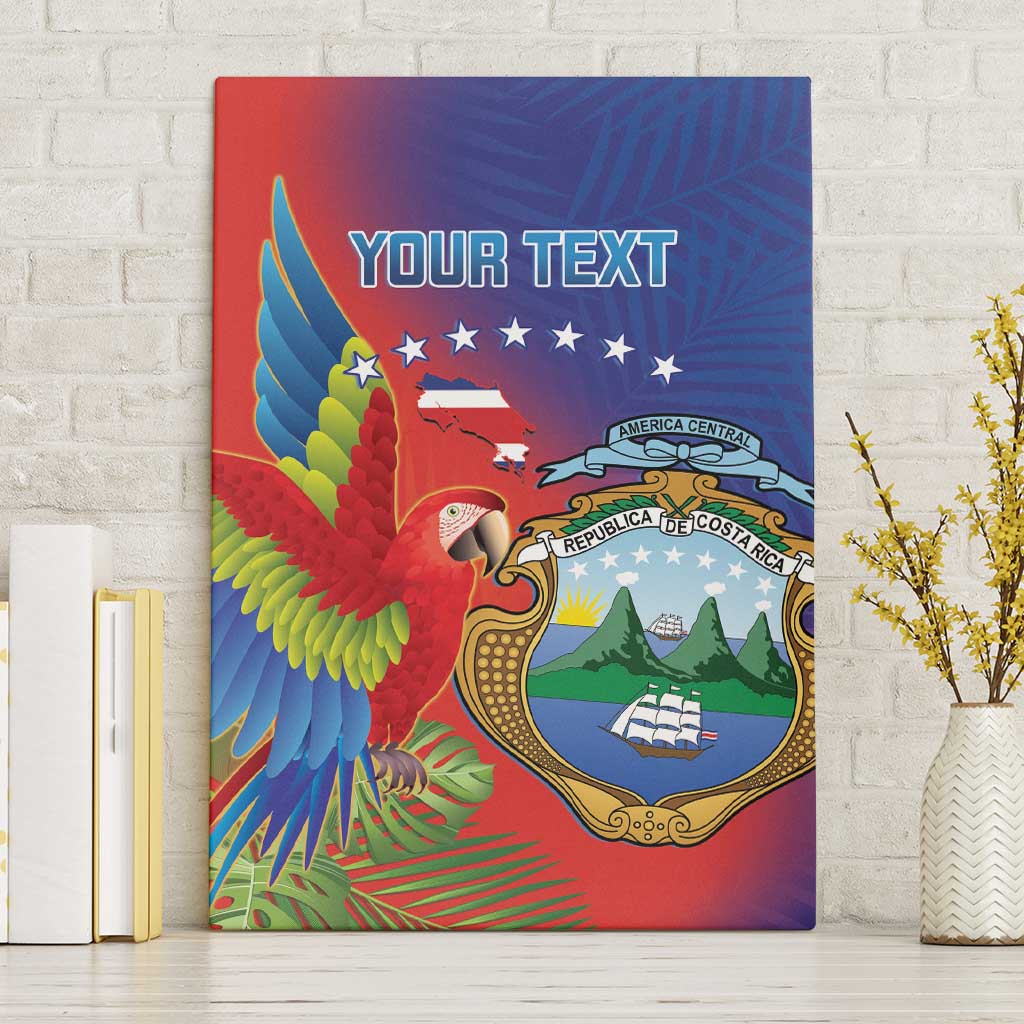 Personalized Costa Rica Independence Day Canvas Wall Art Scarlet Macaw Parrot With Coat Of Arms - Wonder Print Shop