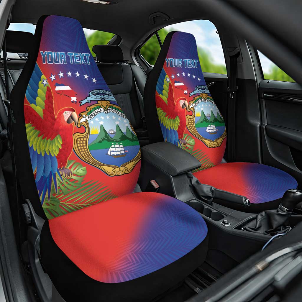 Personalized Costa Rica Independence Day Car Seat Cover Scarlet Macaw Parrot With Coat Of Arms - Wonder Print Shop