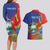 Personalized Costa Rica Independence Day Couples Matching Long Sleeve Bodycon Dress and Hawaiian Shirt Scarlet Macaw Parrot With Coat Of Arms - Wonder Print Shop