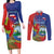 Personalized Costa Rica Independence Day Couples Matching Long Sleeve Bodycon Dress and Long Sleeve Button Shirt Scarlet Macaw Parrot With Coat Of Arms - Wonder Print Shop