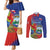 Personalized Costa Rica Independence Day Couples Matching Mermaid Dress and Long Sleeve Button Shirt Scarlet Macaw Parrot With Coat Of Arms